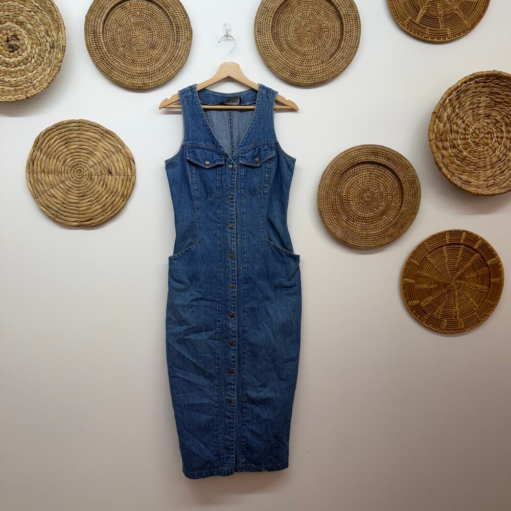 Vintage Chorus Blues Denim Jean Midi Dress